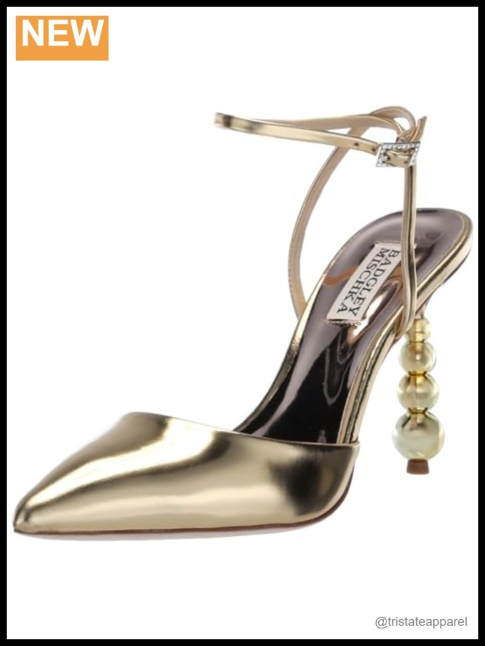 Metallic Leather Stiletto Heel Pointed Toe Ankle Strap Evening Pump